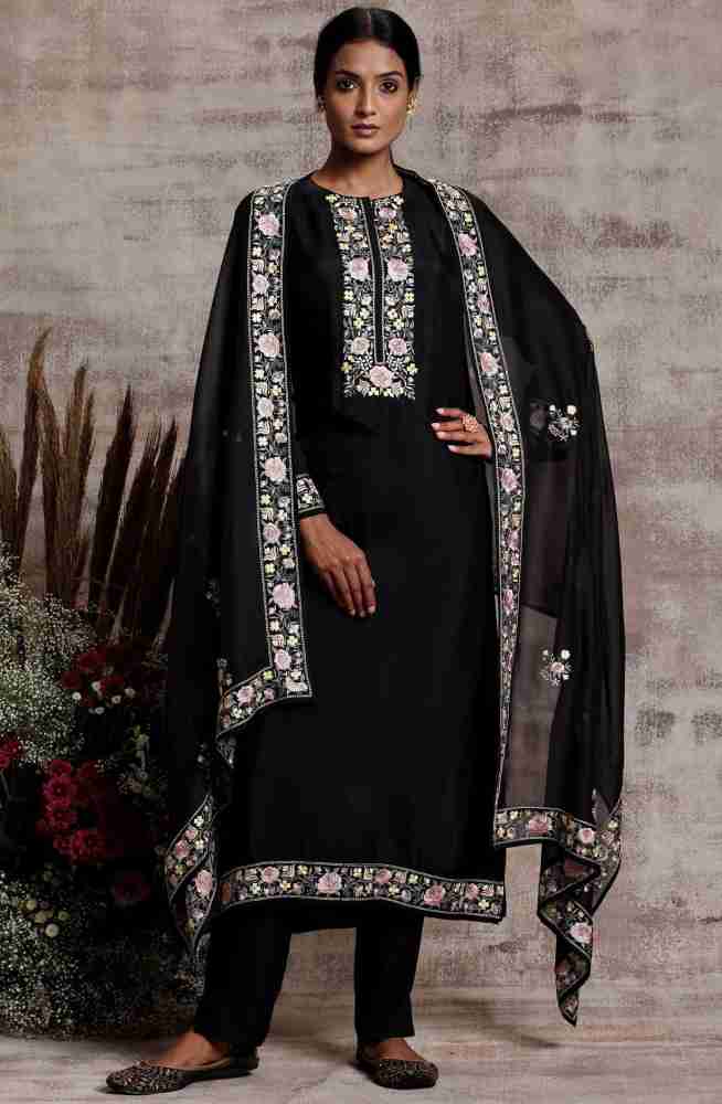 tacfab Silk Blend Embroidered Salwar Suit Material Price in India