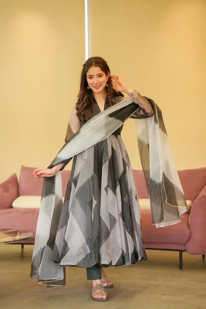 U and me boutique Organza Striped Gown Anarkali Kurta Bottom