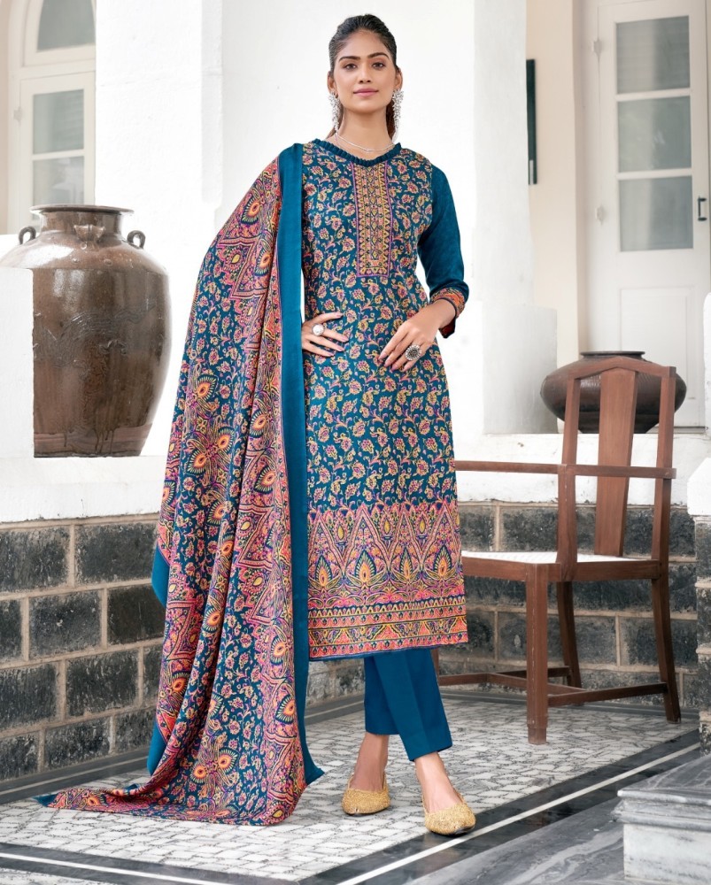 HARISUITS Wool Floral Print Salwar Suit Material Price in India