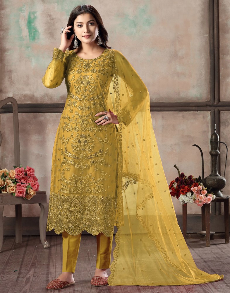 Samah Net Lace Solid Embroidered Embellished Salwar Suit Material Price in India Buy Samah Net Lace Solid Embroidered Embellished Salwar Suit Material online at Flipkart