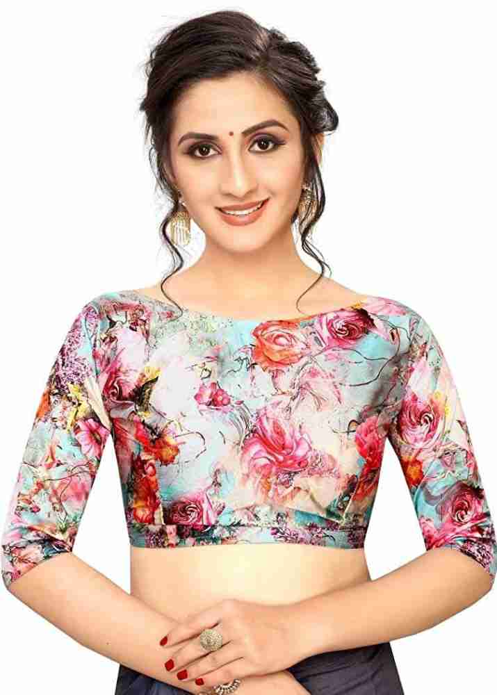 Qarth Designers Satin Floral Print Blouse Material Price in India