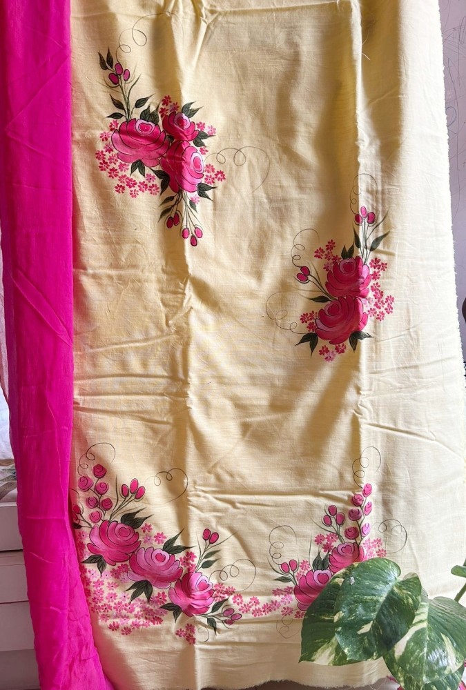 Unstitched Punjabi Ladies cotton Salwar Suit Fabric With Pink