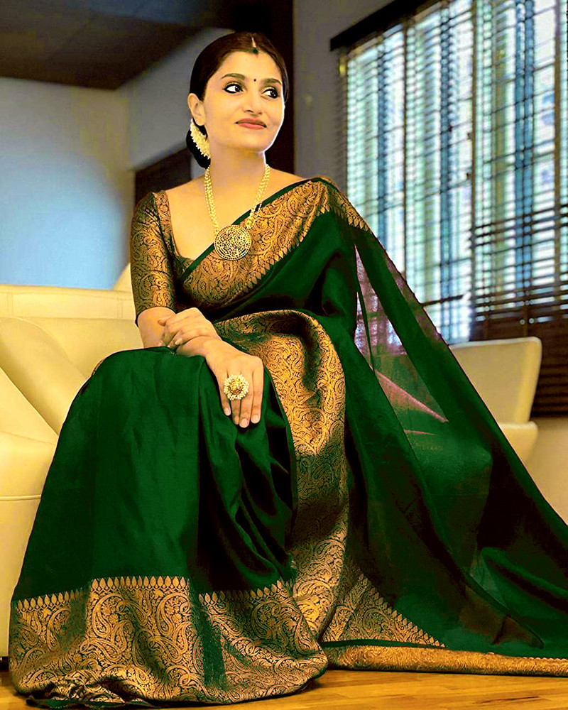 dark green saree cotton