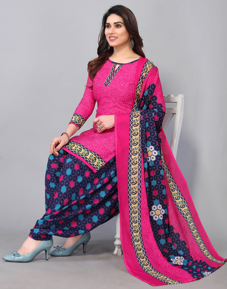 Samah Cotton Blend Floral Print Salwar Suit Material Price in