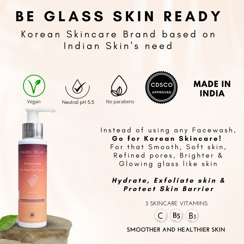 Vedic Blush 3% Niacinamide Rice water Cleanser for, Remove Makeup, Acne &  Oil Control Face Wash - Price in India, Buy Vedic Blush 3% Niacinamide Rice  water Cleanser for, Remove Makeup, Acne