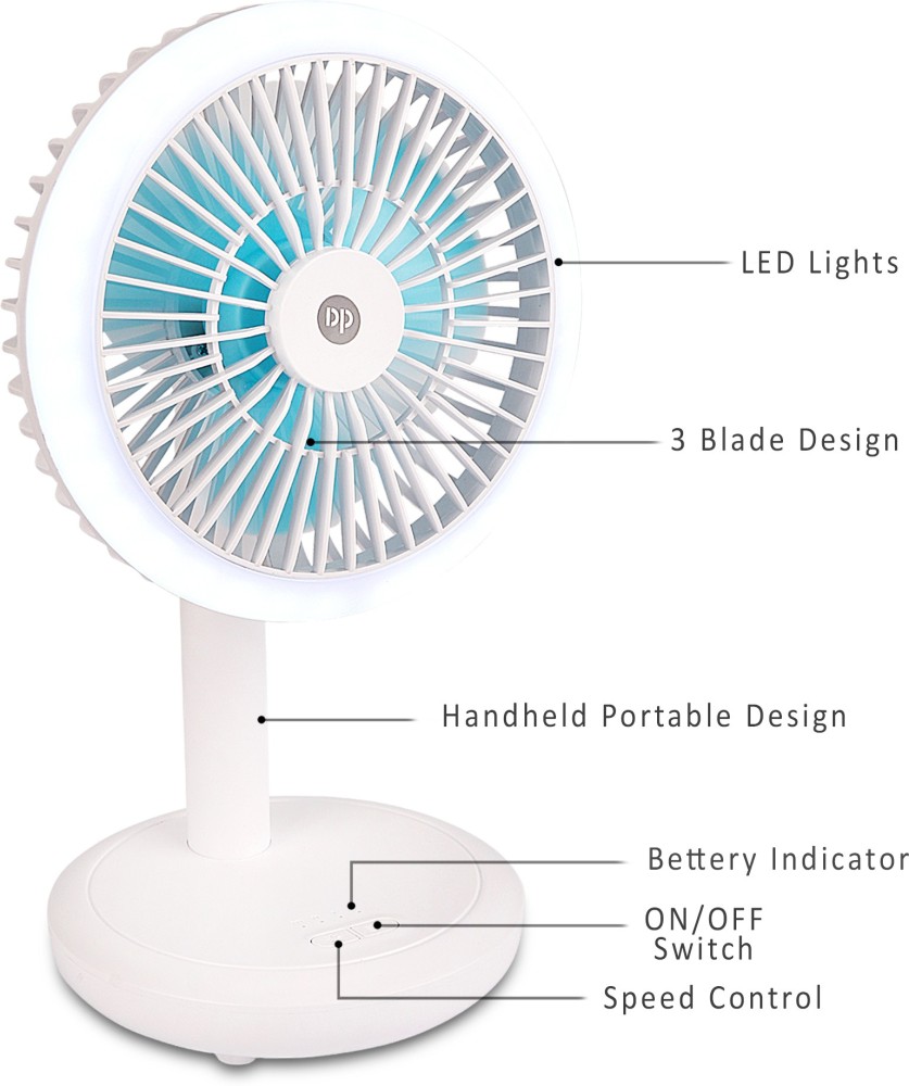 DP 7632 (RECHARGEABLE PORTABLE USB FAN) 4000mAh Battery, Multi Angle  Adjustable, 130 mm Silent Operation 3 Blade Table Fan Price in India - Buy DP  7632 (RECHARGEABLE PORTABLE USB FAN) 4000mAh Battery,