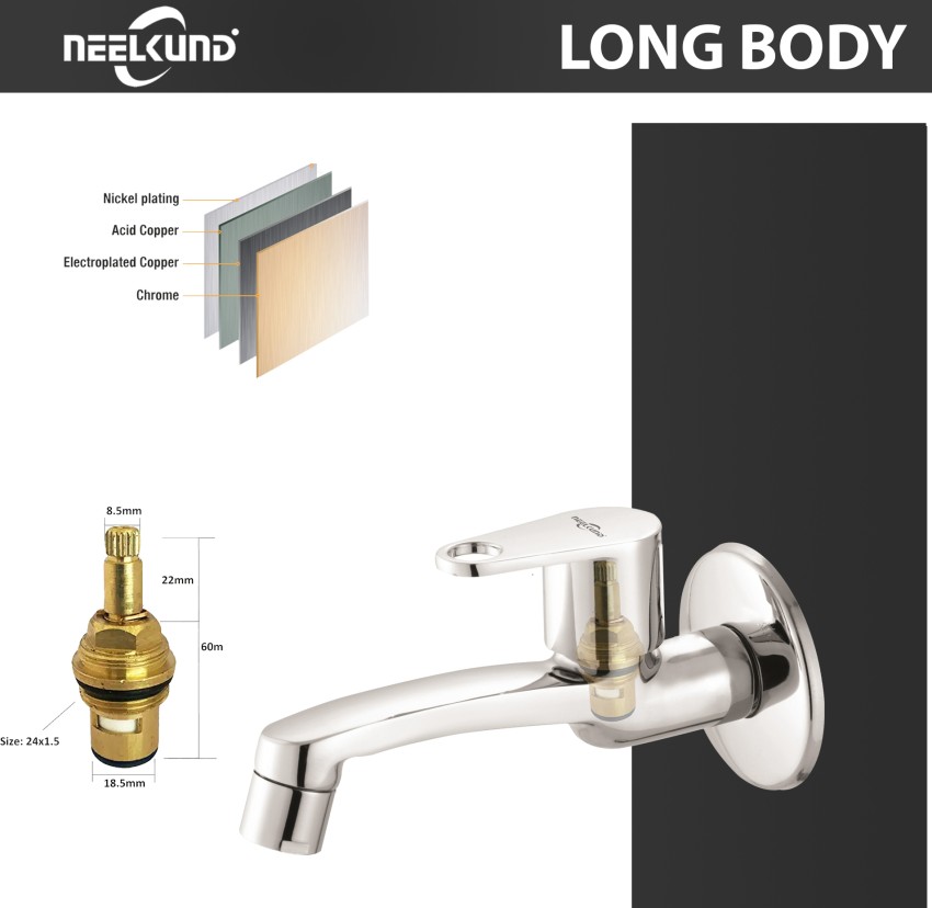 NEELKUND EVA Brass Long Body Pack OF 2 For Bathroom and Kitchen Long  BodyTap Bib Tap Faucet