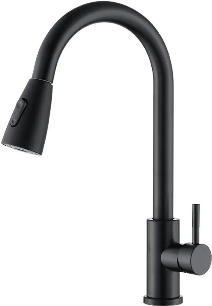 Matte Black Kitchen Faucet Sink Single Handle Pull Down Sprayer Swivel  Mixer Tap