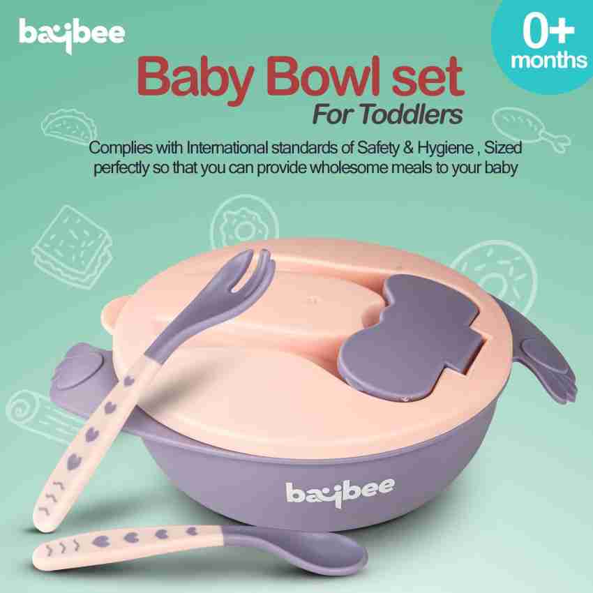 Baby Bowls with Suction - 4 Piece Silicone Set with Spoon for Babies K