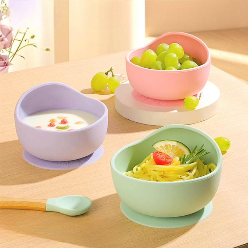YANCI Baby Feeding Bowl Spoon Set Silicone Suction Baby Bowl Soft Spoon for Toddler Silicone