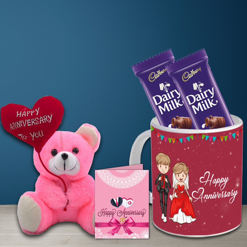 AWANI TRENDS Happy Anniversary Teddy Bear with Chocolate Ceramic