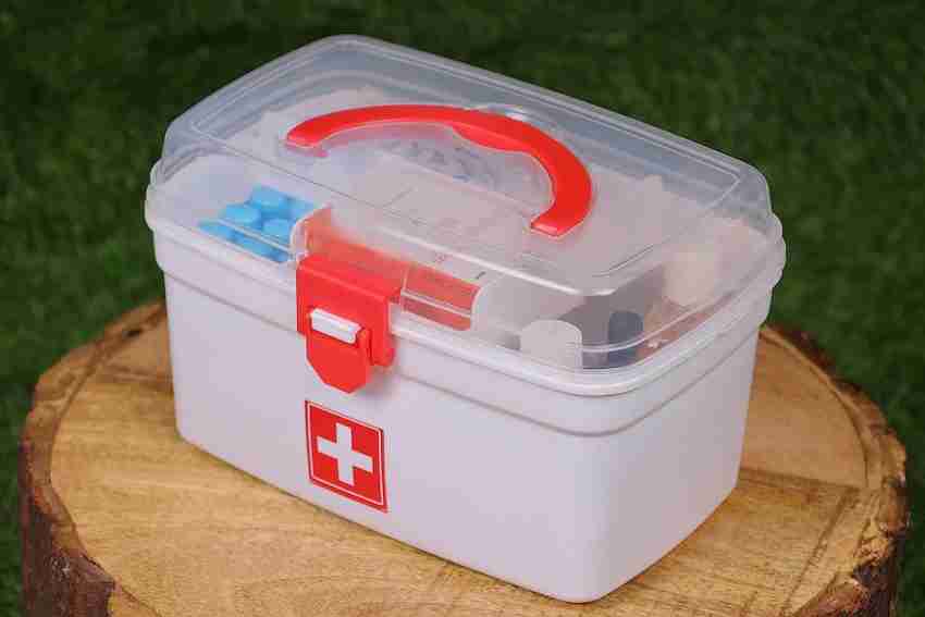 Metal First Aid Empty Box, Medicine Storage Organizer with Removable Tray  Handle