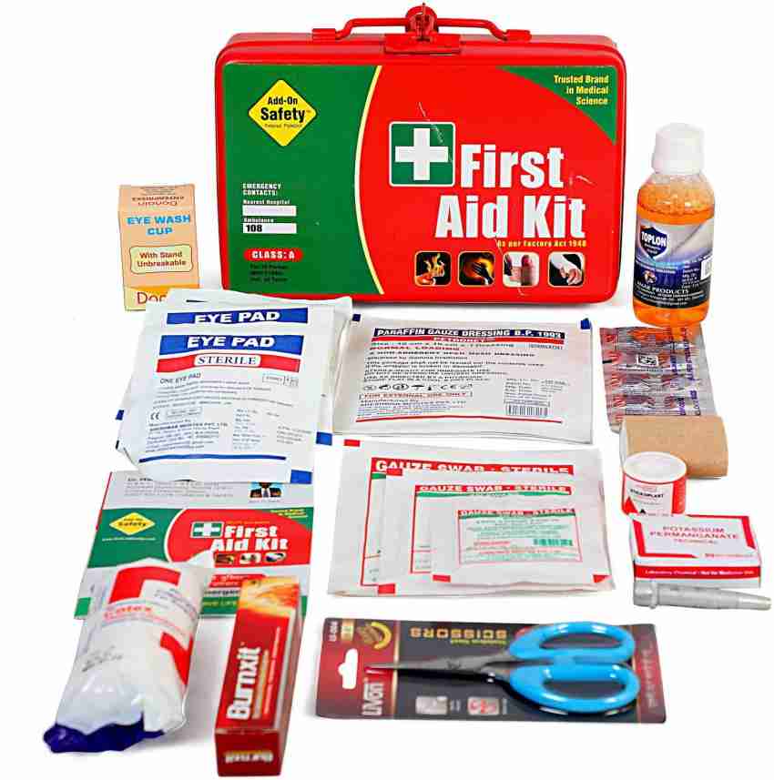 Add-on Safety Industrial First Aid Kit Class-A with Metal Box (As Per  Factory Act 1948)