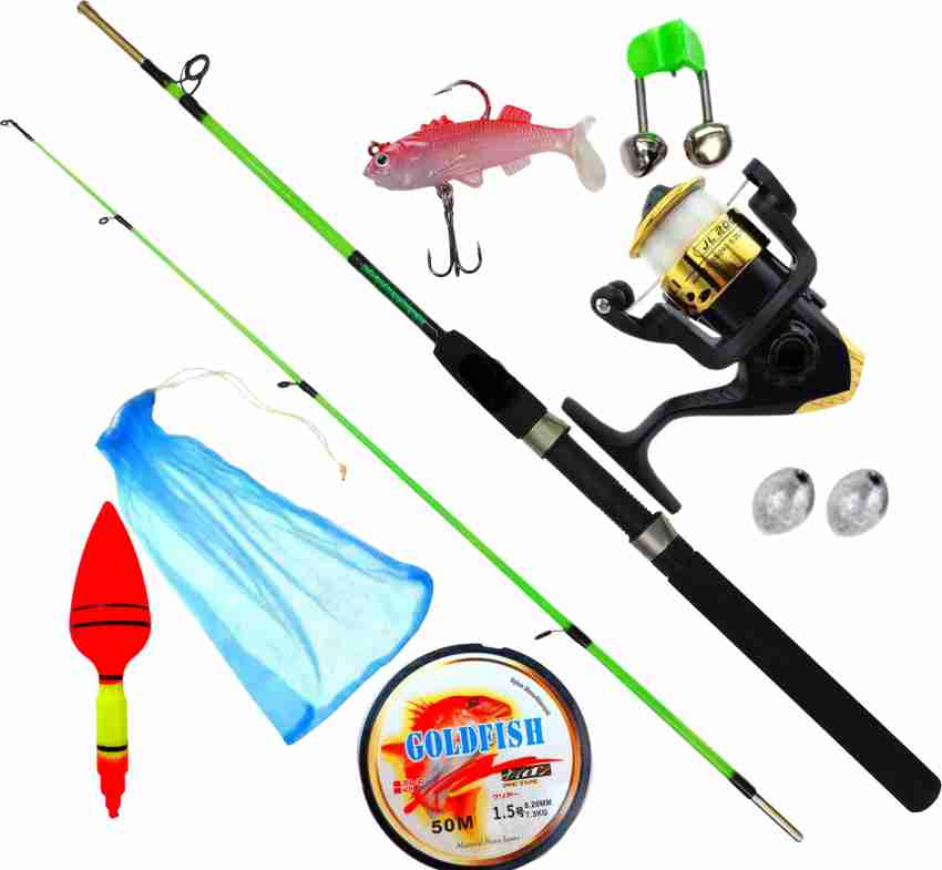 Fishing rod special 2 part Fishing rod 150 cm with fishing reel and all you  neet all ine one solid 150cm /5 foot Multicolor, Blue, Green, White, Green Fishing  Rod Price in
