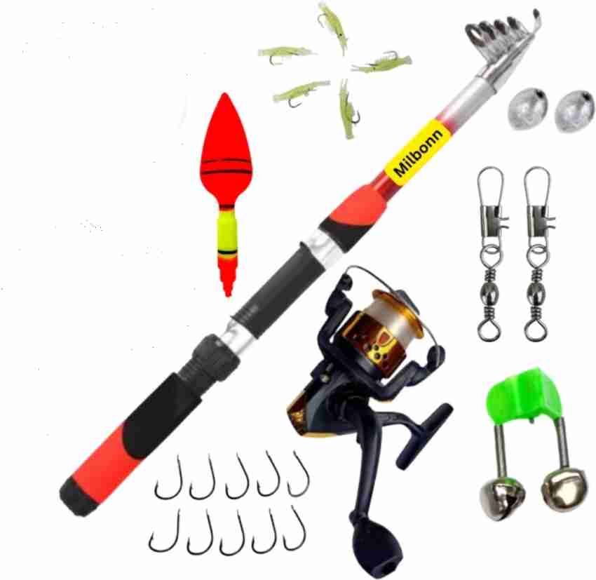 Milbonn Fishing rod set with soft lure hook set full set 2.1 combo Red  Fishing Rod