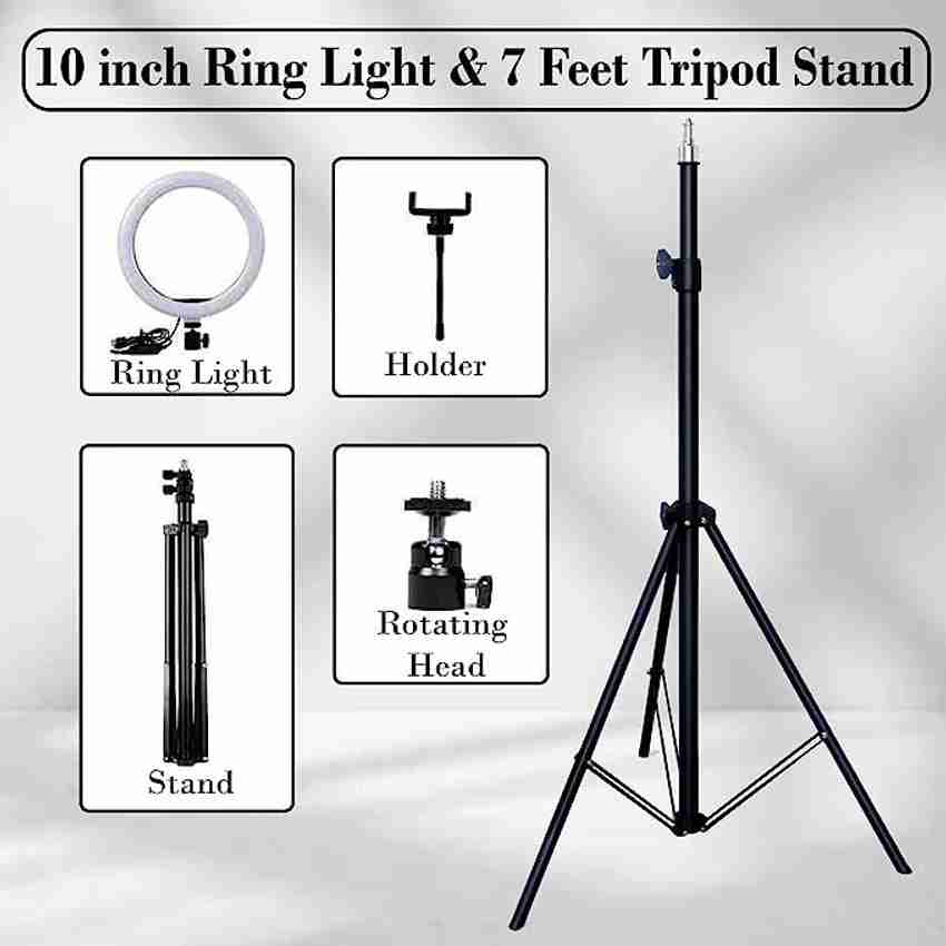 Deeshora Premium Adjustable 2.1m stand with 10inch ring light for Travel nightout video Ring Flash Deeshora Flipkart