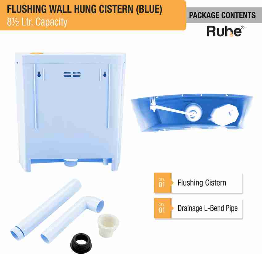 RUHE PVC Flushing Slimline Wall Hung Blue Water Cistern with 8½