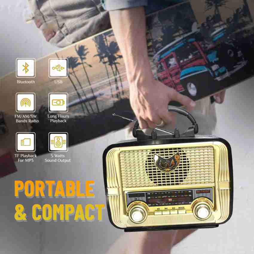 Retro Radio With Bluetooth 5.0, Fm Am Sw, Portable Nostalgic Compac