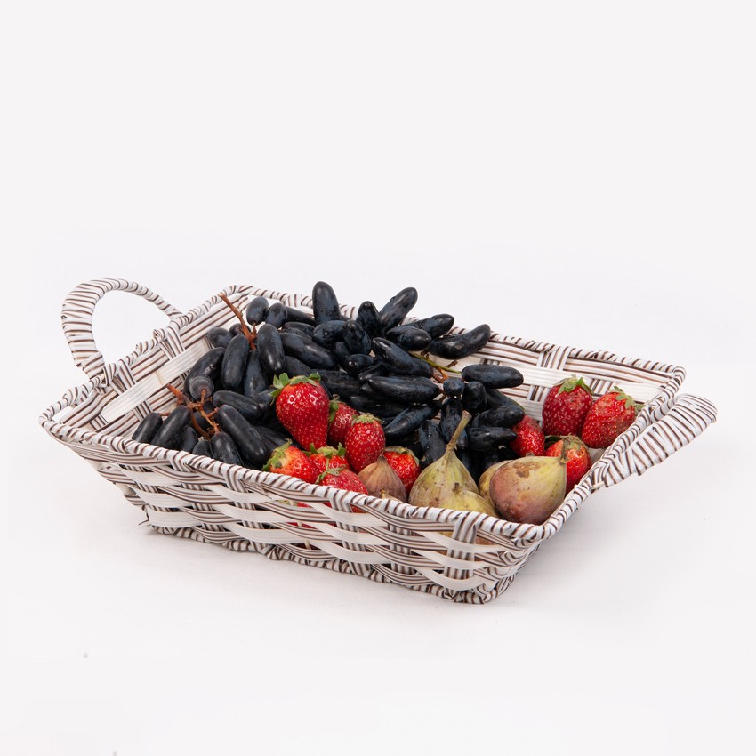 3-Tier Round Fruit Basket PVC Rattan in Natural Storage for Kitchen