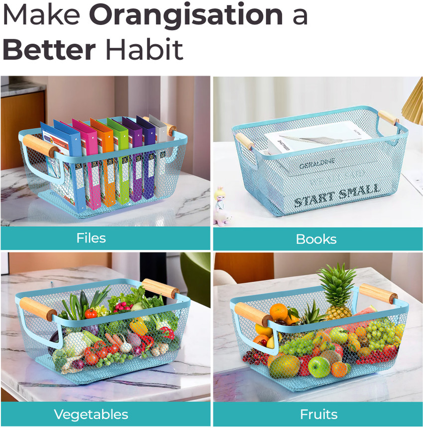 The Better Home Metal Mesh Basket For Storage With Wooden Handle Steel Fruit Vegetable Basket Price in India Buy The Better Home Metal Mesh Basket For Storage With Wooden Handle