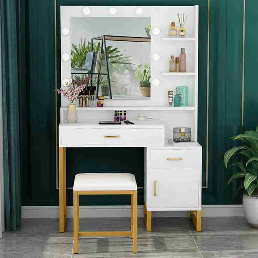 White vanity set shop with lighted mirror