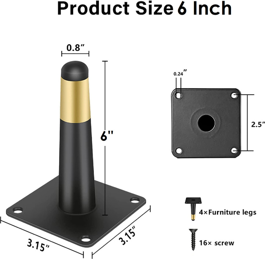 uniquella Pack of 4 Black Furniture Legs 6 Inch Included Mounting