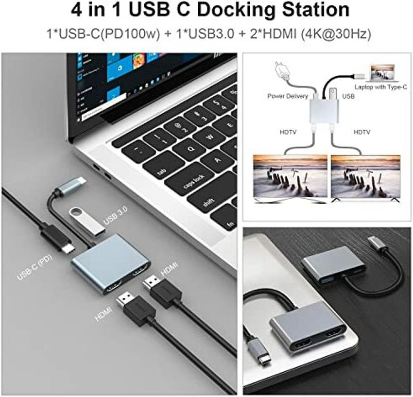 hiperads USB C to Dual HDMI Adapter Type C Hub 4 in 1 Laptop