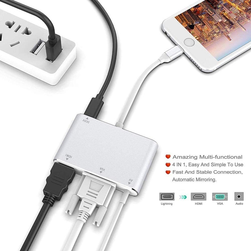 VOOCME Lightning to HDMI VGA Audio Multiport Adapter for IFone7 7p 6 6s 6p Ipad Mini Pro Air iPod Aluminium HDMI Connector Price in India Buy VOOCME Lightning to HDMI VGA Audio Multiport Adapter for I...