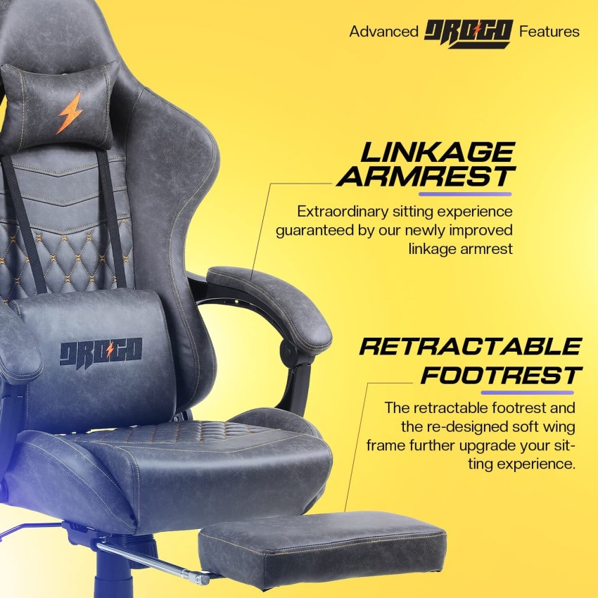 Drogo Multi-Purpose Ergonomic Gaming Chair with Adjustable Seat, 3D  Armrest, PU Leather Head & Lumbar Support Pillow with USB Massager, Home &  Office