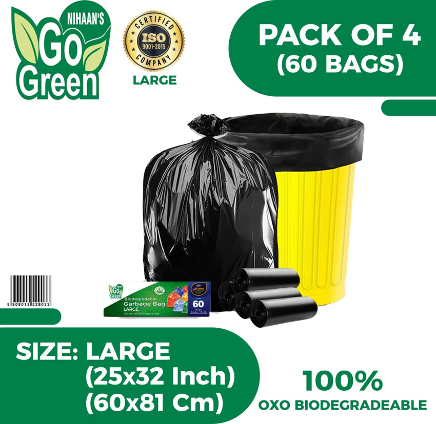 Extra Large High Quality Garbage Bags Biodegradable Size 29x39 Inch  Disposable Garbage Trash Waste Dustbin - Pack of 4 (60 Bags)