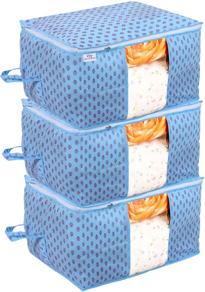 1pc Foldable Fabric Clothes Storage Bag,Household Blue Blanket Storage Bag  With Zipper