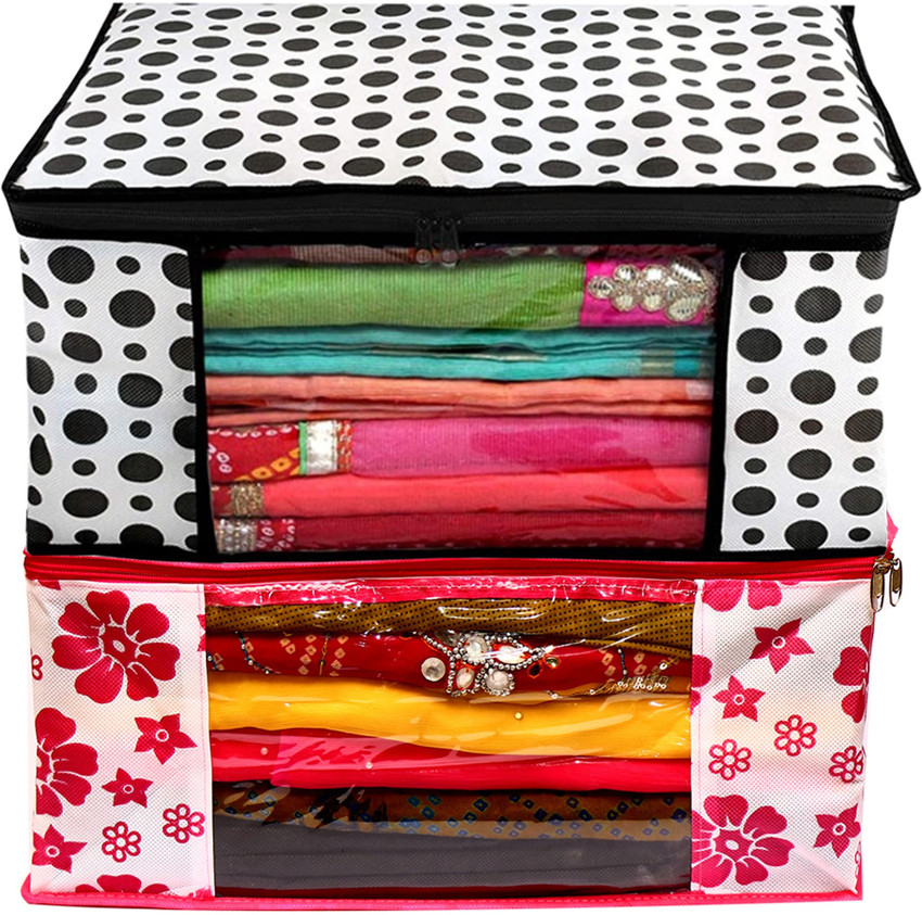ROYALIMAGES Saree Cover High Quality Trendy Saree Cover Storage Bag For Wardrobe Organizer Garments Storage bags Big in size Floral and Dot Printed saree cover Pack of 2 Price in India Buy ROYALIMAGES