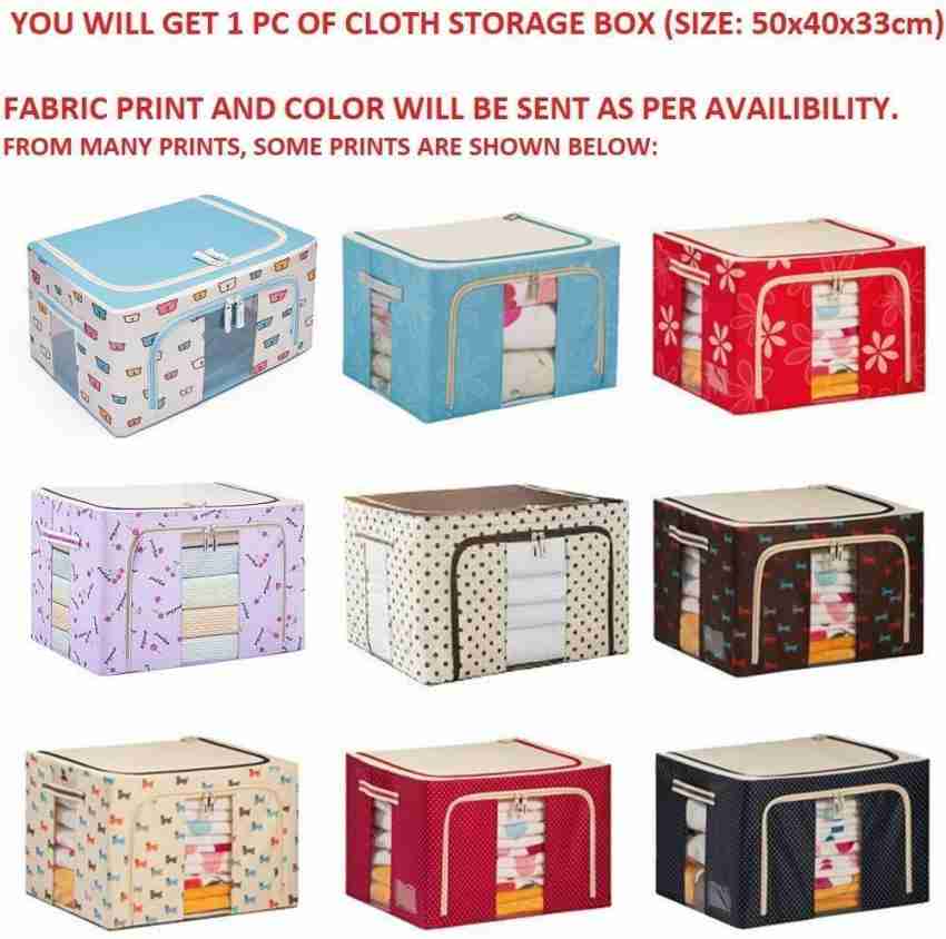 Gokich Storage box for clothes, Foldable Wardrobe Storage Organizer Bag,  saree covers bags, steel frame storage box saree, living box, 66 Liters
