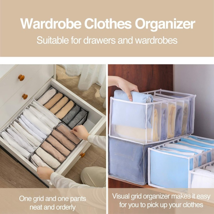 Upgraded Drawer Organizers for Clothing, Wardrobe Clothes Organizer, Large  7 Grids(Pink)