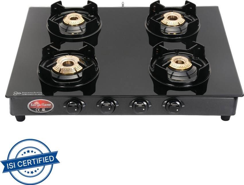 Suryaflame Gas Stove 4 Burner Glass Top Manual 2 Years Doorstep Service Black Beauty Glass Manual Gas Stove Price in India Buy Suryaflame Gas Stove 4 Burner Glass Top Manual 2