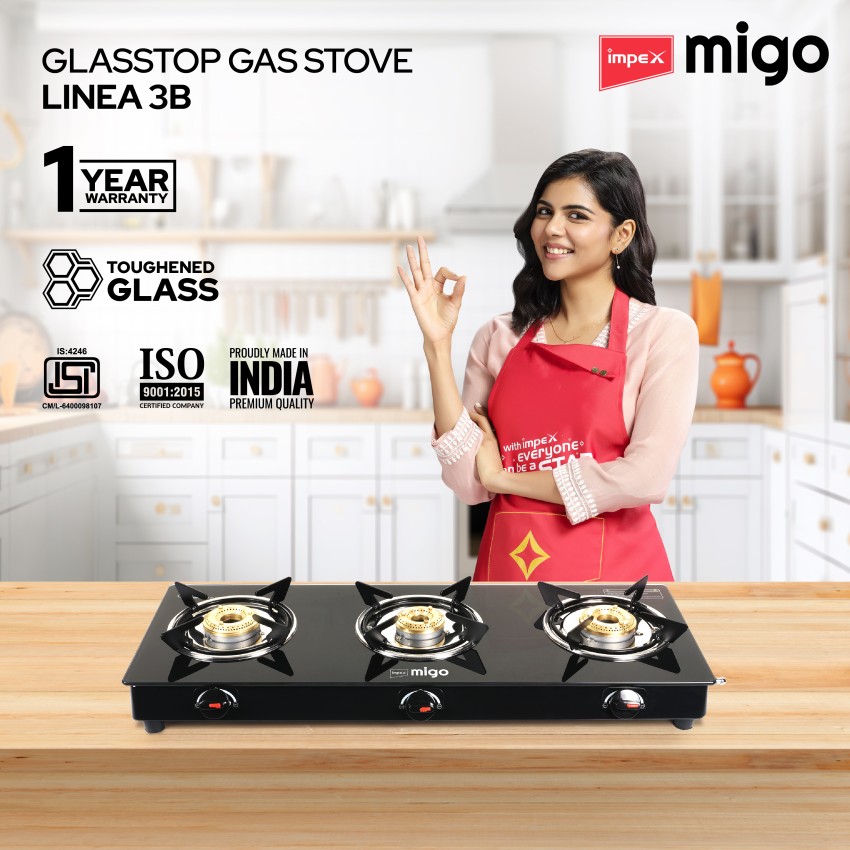 IMPEX 3 Burner Glasstop Gas Stove LINEA 3B Toughened Glass top Glass Manual Gas Stove Price in India Buy IMPEX 3 Burner Glasstop Gas Stove LINEA 3B Toughened Glass