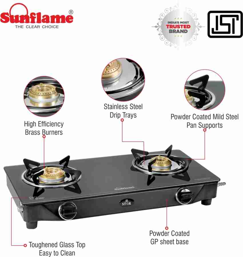 Sunflame Gas Stove 2 Burner 2B Silver Color Best Cooking Appliances Gift