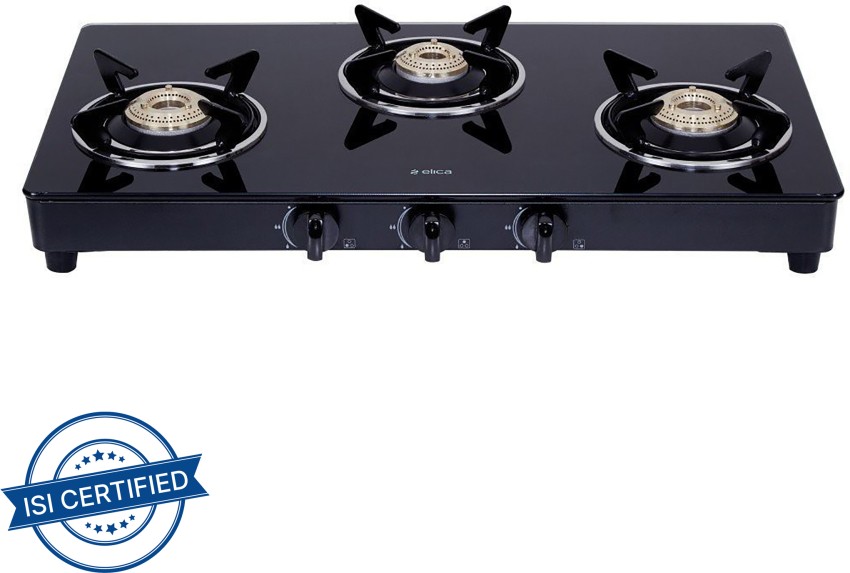 elica 3 burner glass top gas stove