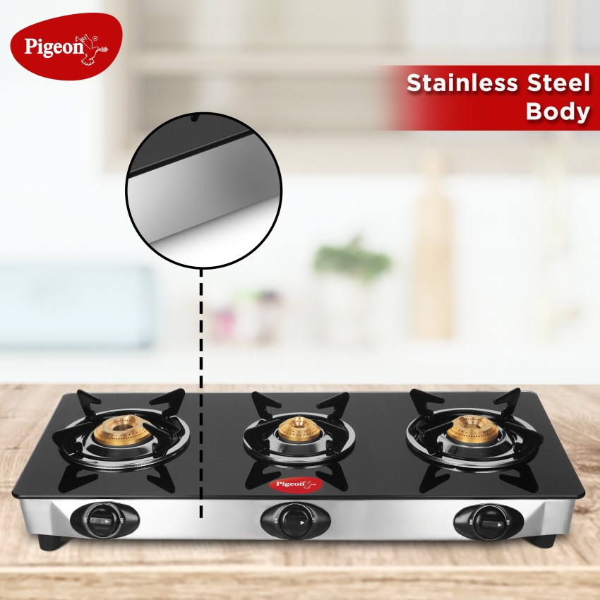 Pigeon gas stove 3 deals burner steel