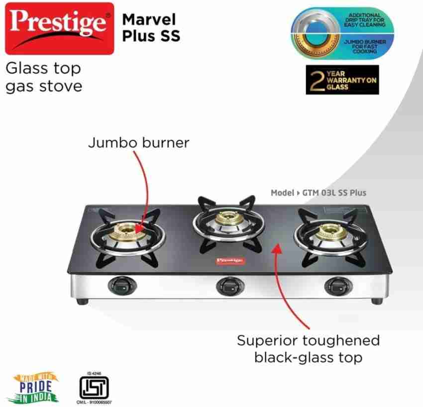 Prestige marvel plus GTM 03 SS Glass Manual Gas Stove Price in India Buy Prestige marvel plus GTM 03 SS Glass Manual Gas Stove online at Flipkart