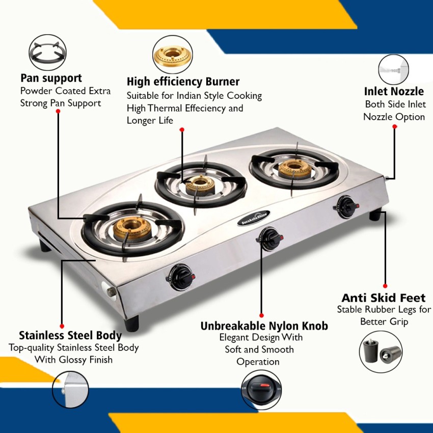 Suraksha gas stove 3 burner deals price