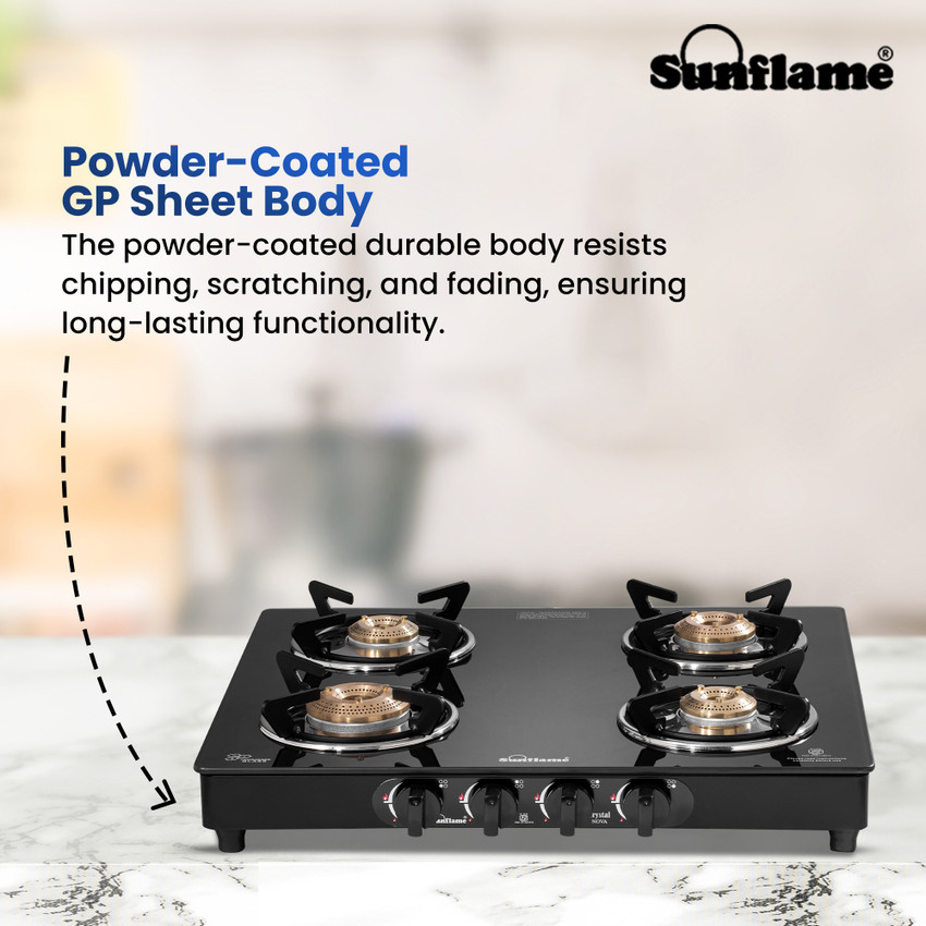 Sunflame 4 burner euro gas discount stove with glass top
