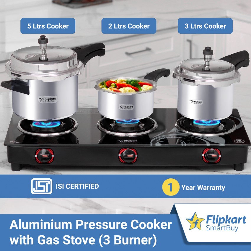 Flipkart SmartBuy Kitchen Combo of 2L 3L 5L Pressure Cooker with Glass Manual Gas Stove Price in India Buy Flipkart SmartBuy Kitchen Combo of 2L 3L 5L Pressure Cooker with Glass Manual Gas Stove onlin...