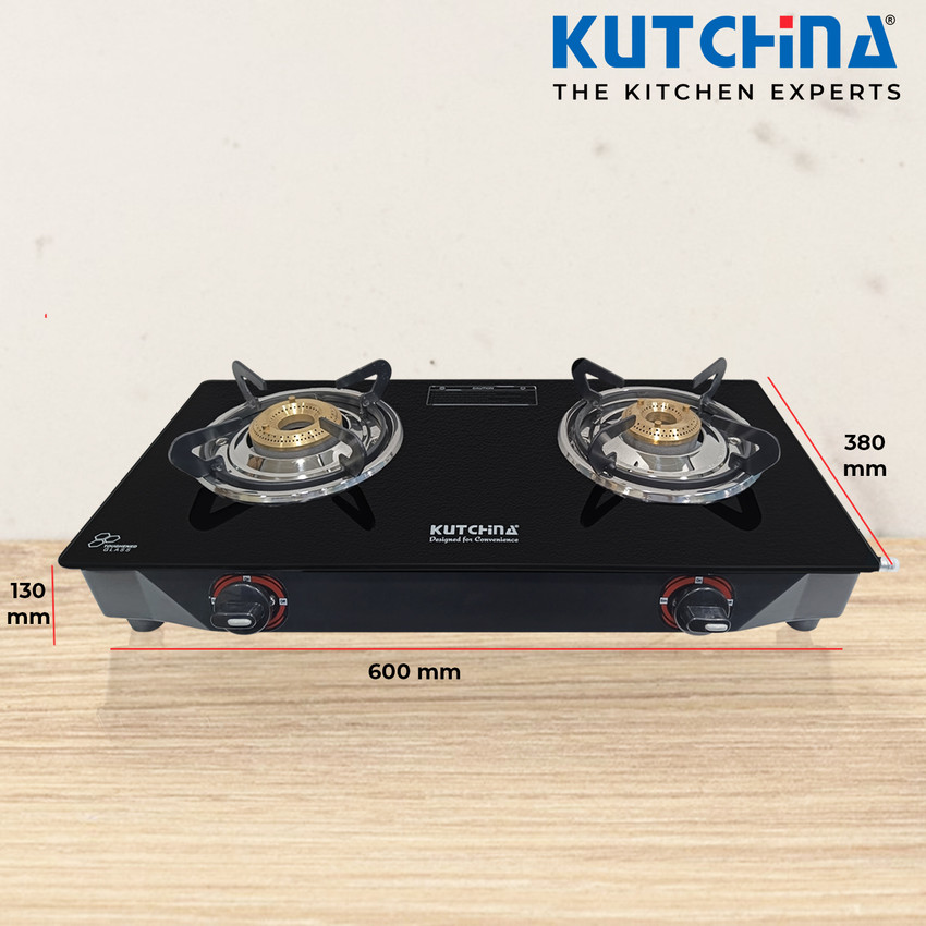 Kutchina 2B Cooktop 2 Burner Gas Stove Gas Stove 2 Burner Glass Top Glass Manual Gas Stove