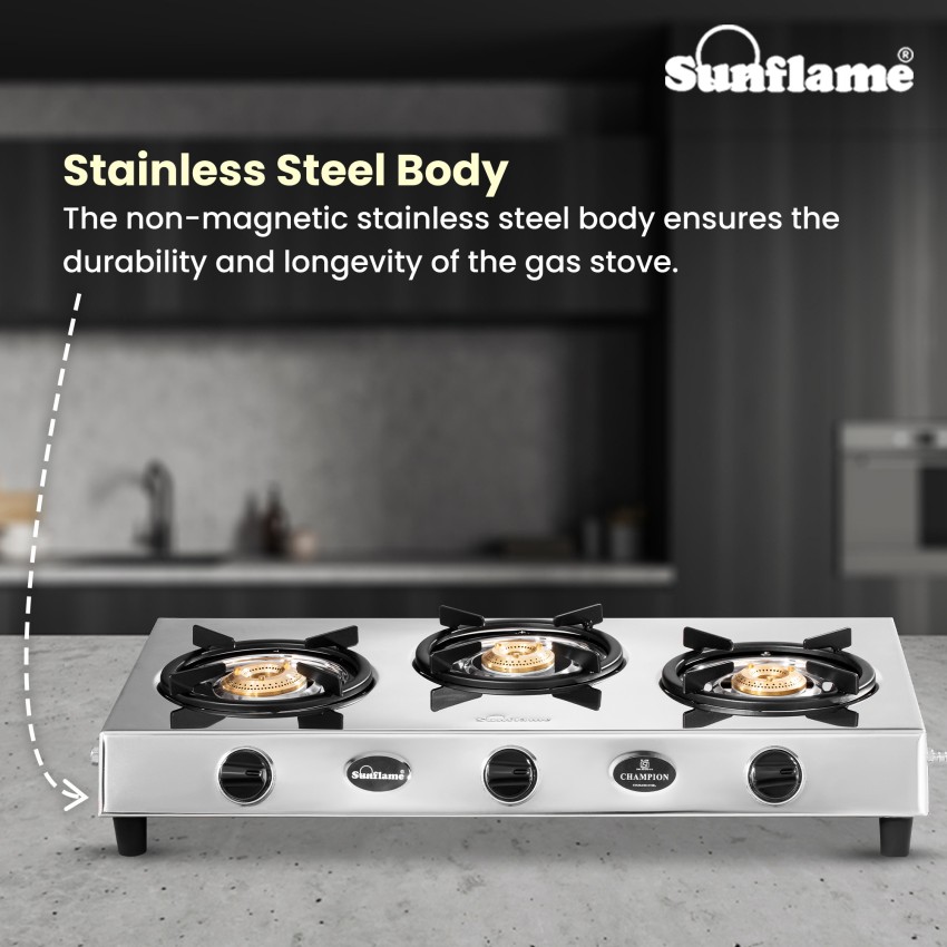 Sunflame gas stove 3 on sale burner stainless steel