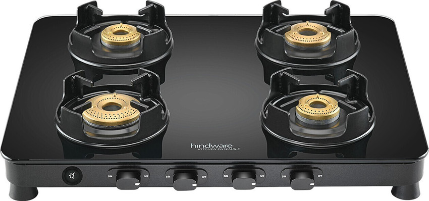 Hindware Alverio 4B 8mm Thick Toughened Glass Forged Brass Burners Black Drip Trays Glass Stainless Steel Manual Gas Stove Price in India Buy Hindware Alverio 4B 8mm Thick Toughened Glass Forged Brass...