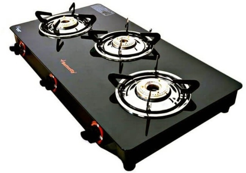 Butterfly glass top gas stove 3 burner hotsell