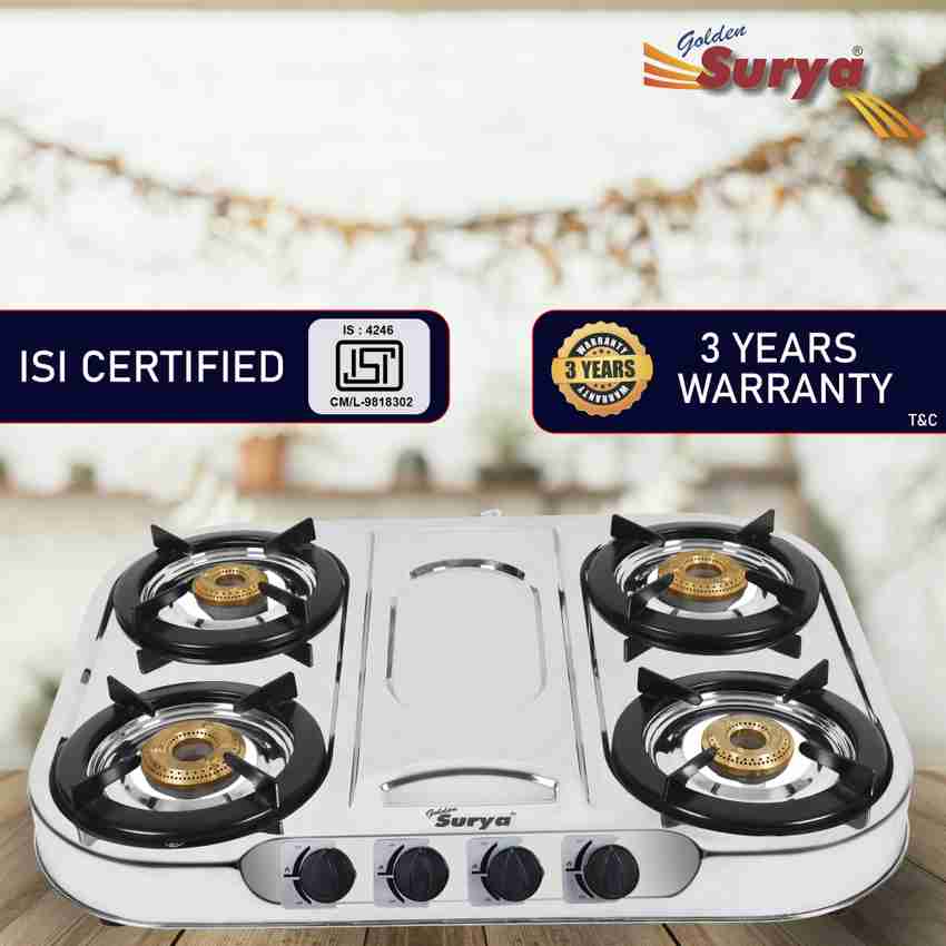 Surya gas stove 4 deals burner stainless steel