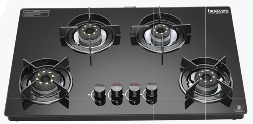 Hindware Coral 4 burner Slimmest Top Knob Gas Stove Glass