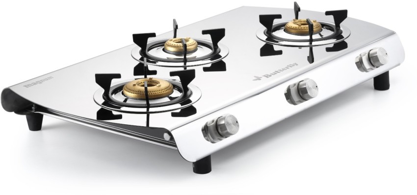 Butterfly gas stove 3 deals burner stainless steel